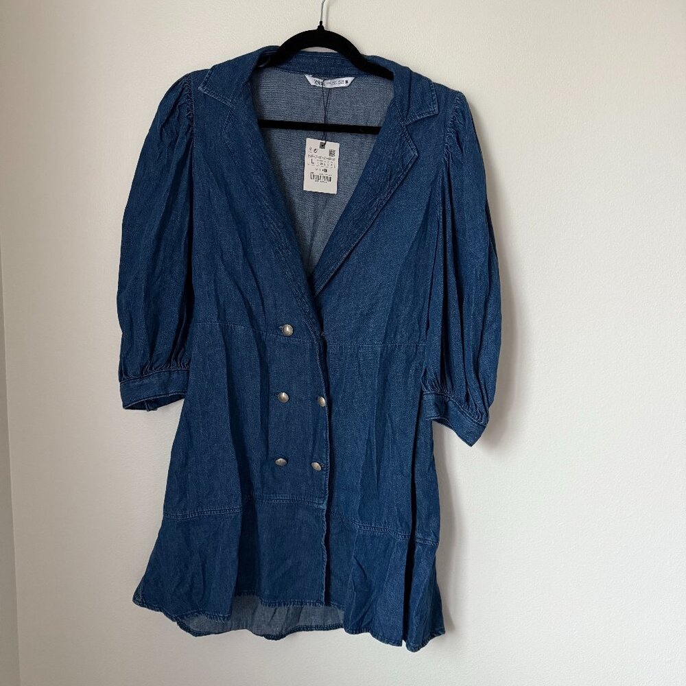NWT Zara Double breasted puff sleeve denim dress